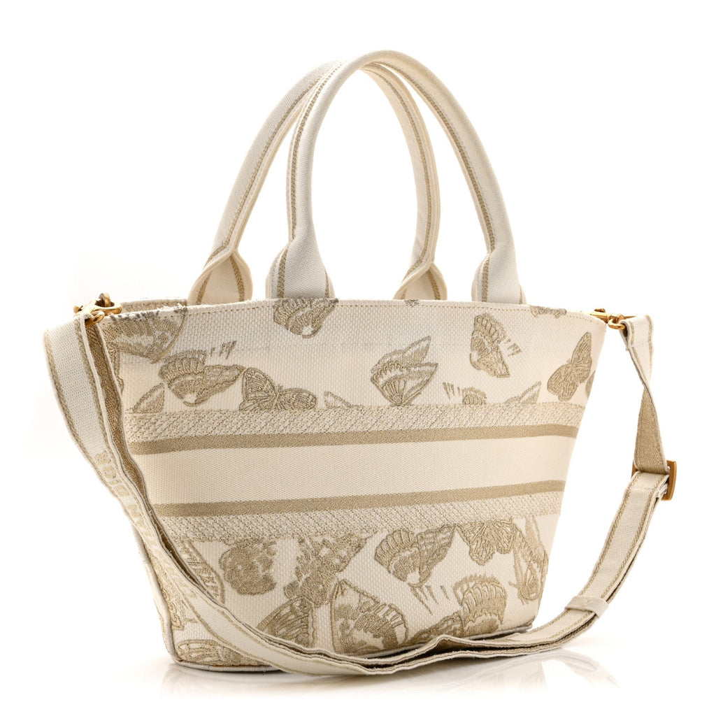 Canvas Embroidered Butterfly Bandana Print Hat Basket  White Gold