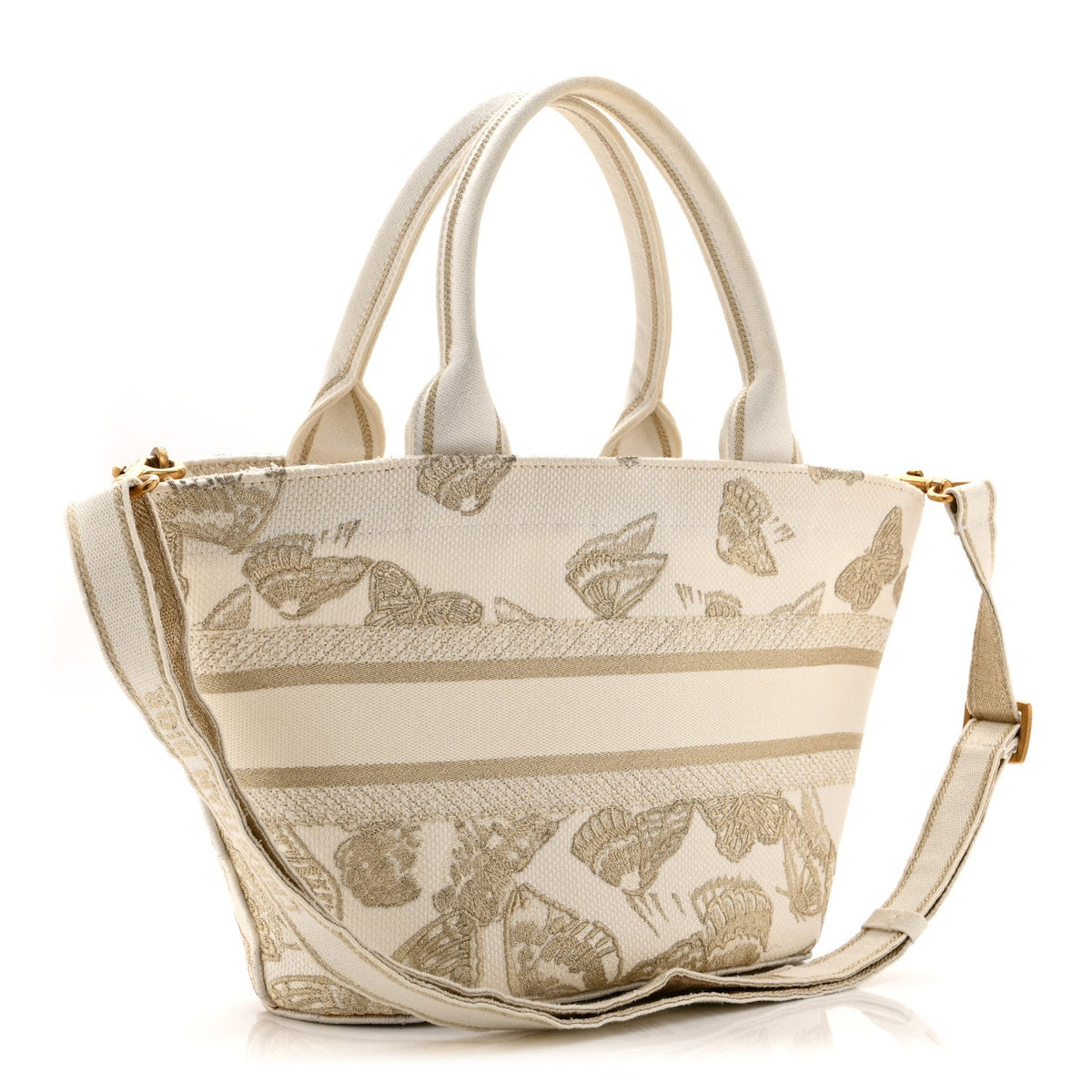 Canvas Embroidered Butterfly Bandana Print Hat Basket  White Gold