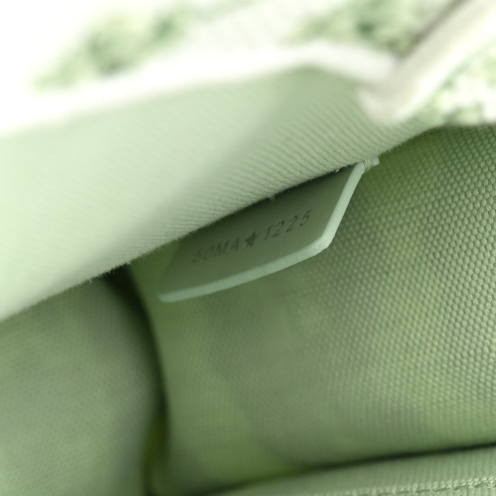 Cotton Toile De Jouy Clover Embroidered Dior Medaillon Mini Book Tote With Strap Verde Multicolor