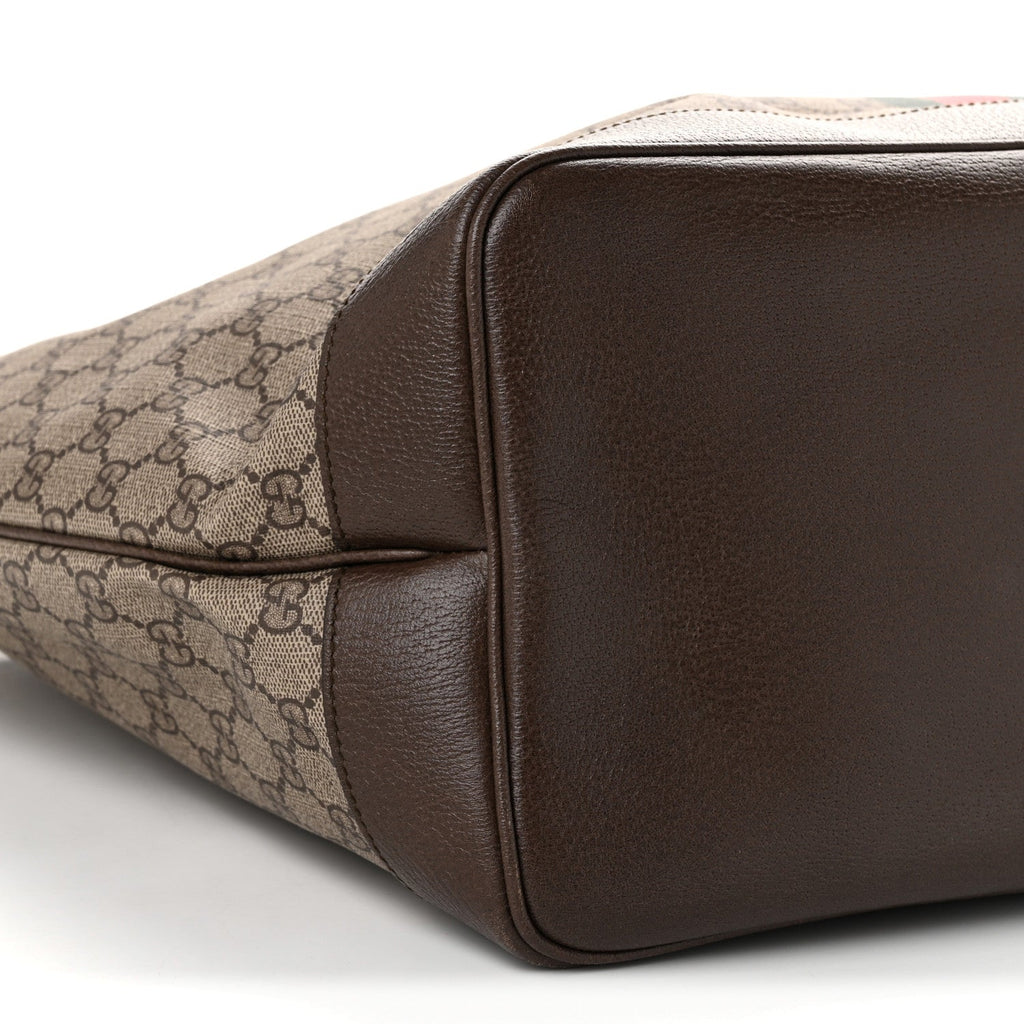 GG Supreme Monogram Textured Dollar Calfskin Web Large Ophidia Tote Beige Ebony New Acero