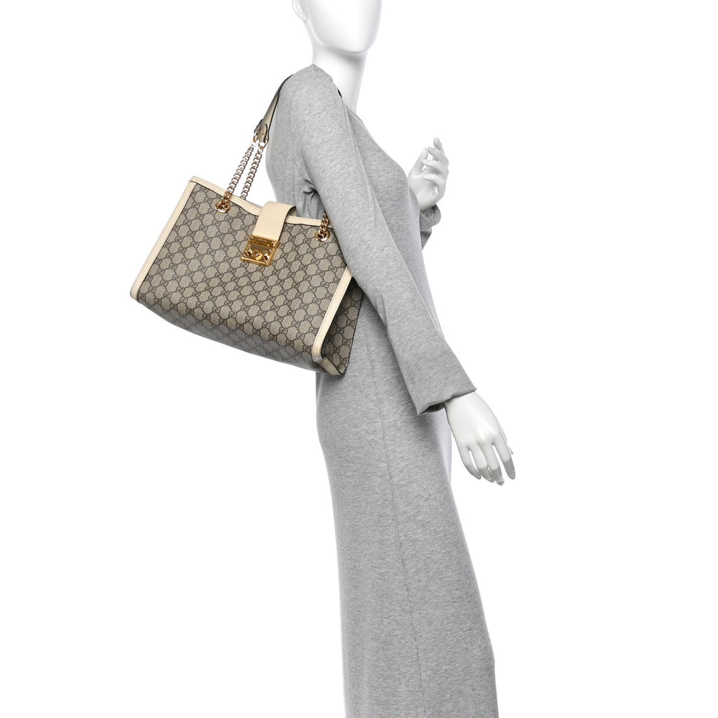 GG Supreme Monogram Medium Padlock Tote White