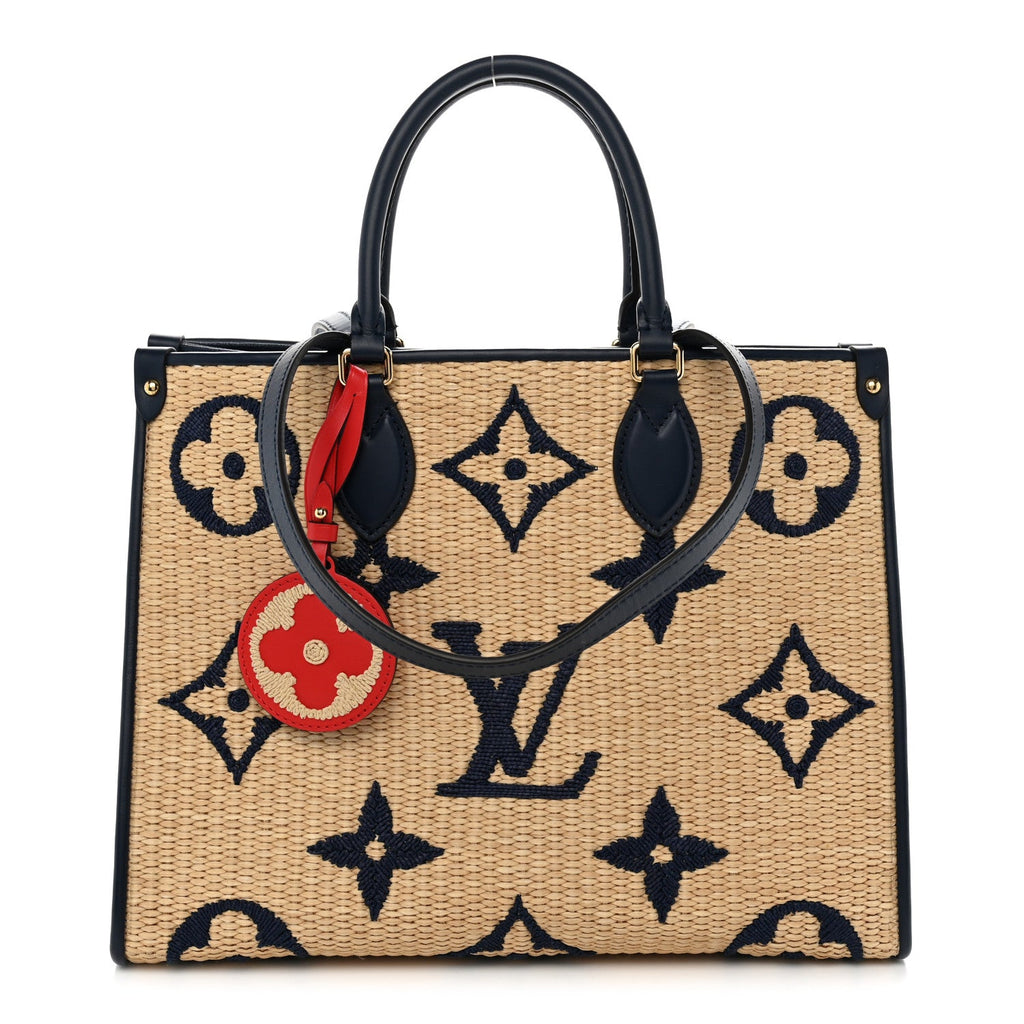 Raffia Calfskin Monogram Giant Onthego MM Blue