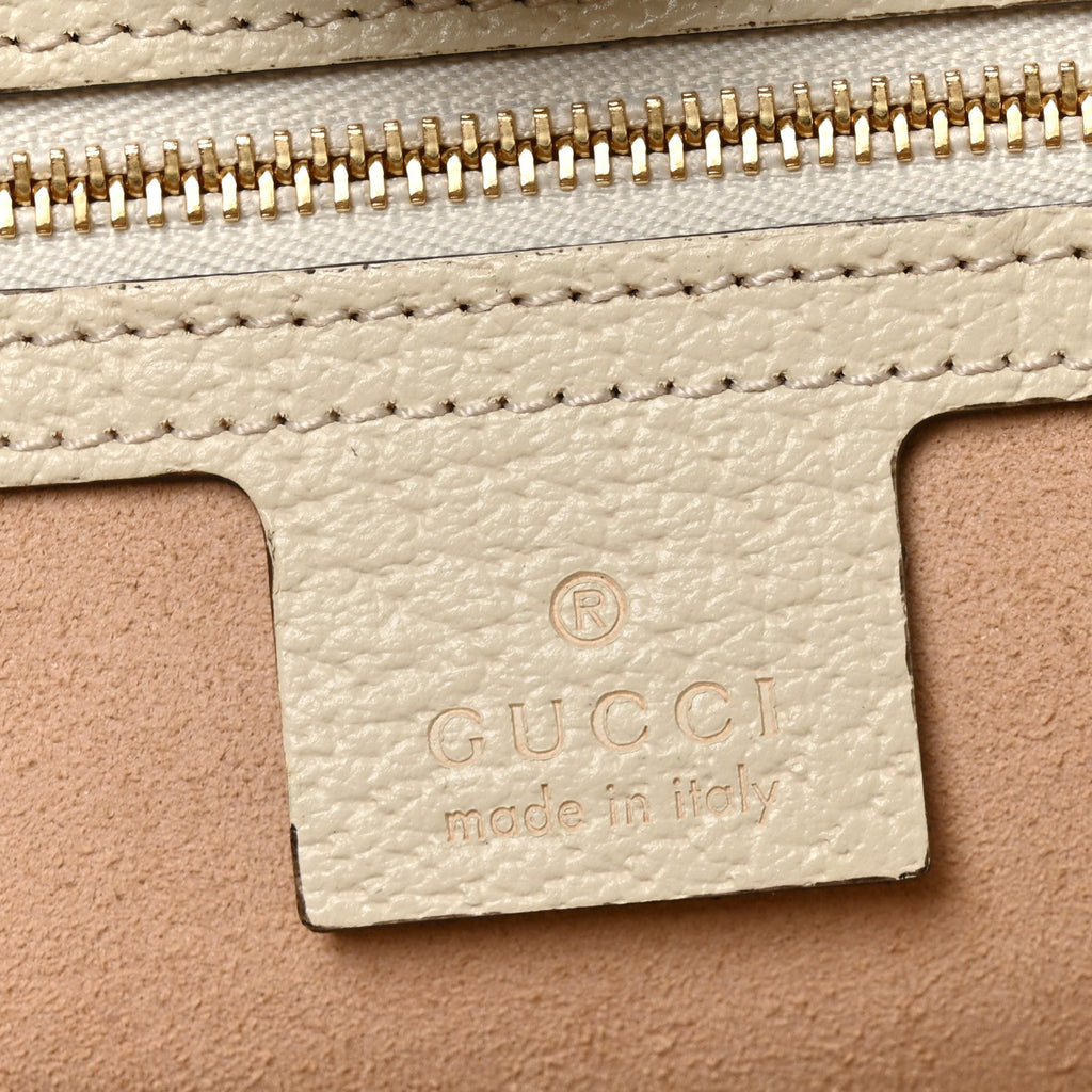GG Supreme Monogram Textured Dollar Calfskin Web Medium Ophidia Shopping Tote Beige Ebony Mystic White
