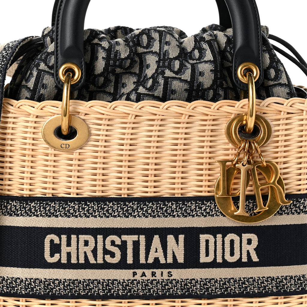 Wicker Oblique Medium Lady Dior Bag Blue