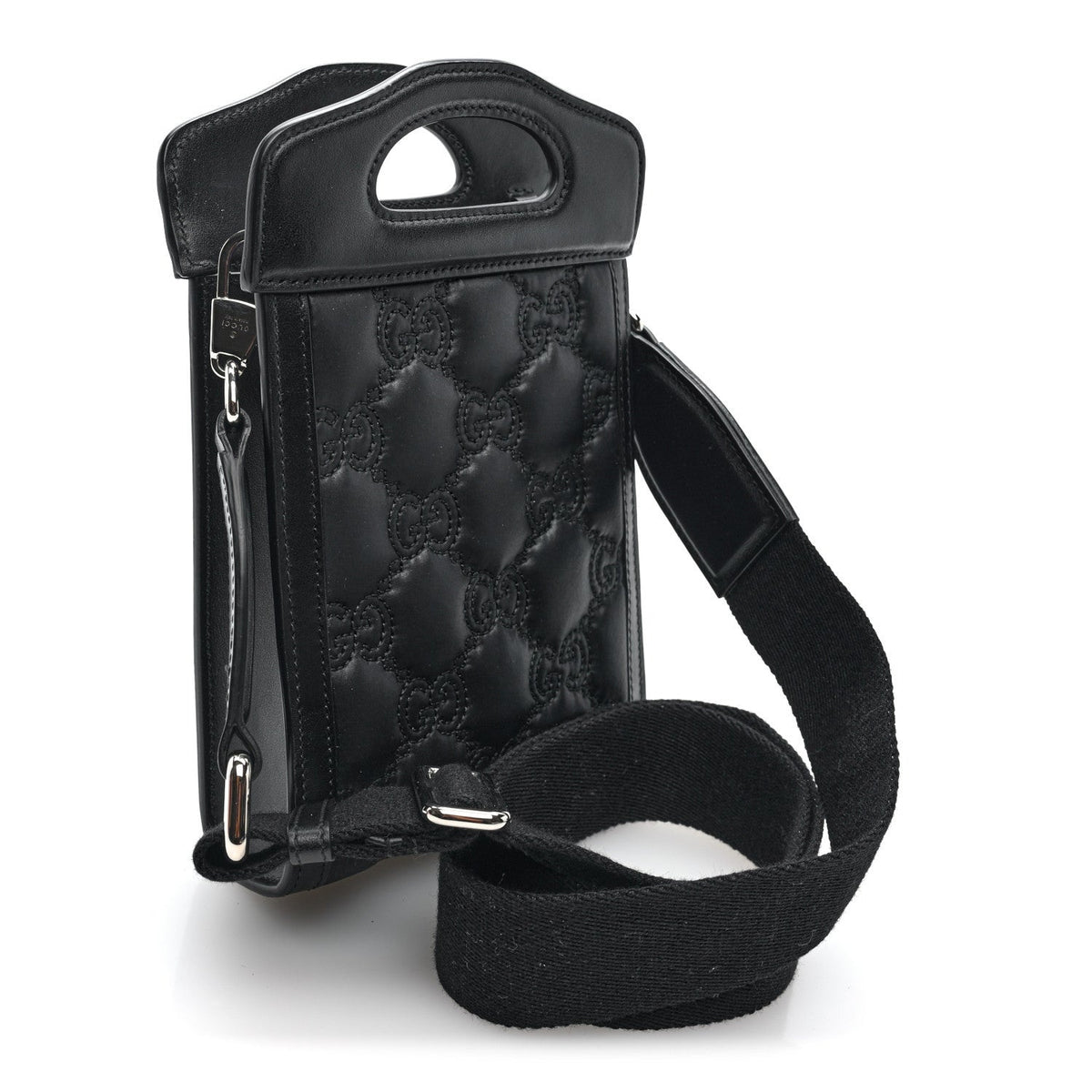 Nylon Calfskin Enamel GG Matelasse Mini Top Slip Handle Crossbody Bag Black