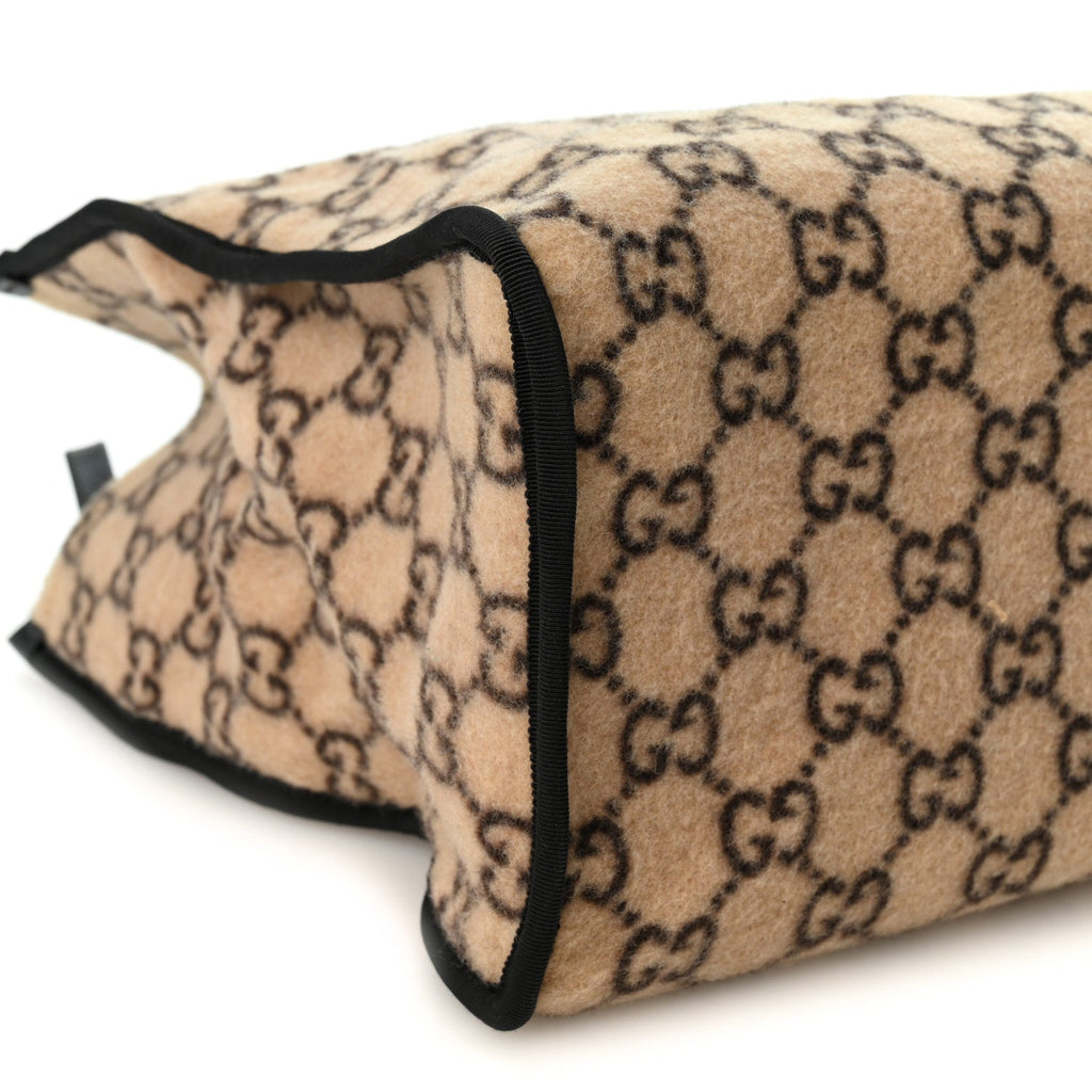 Covered Wool GG Monogram Large Tote Bag Beige Ebony