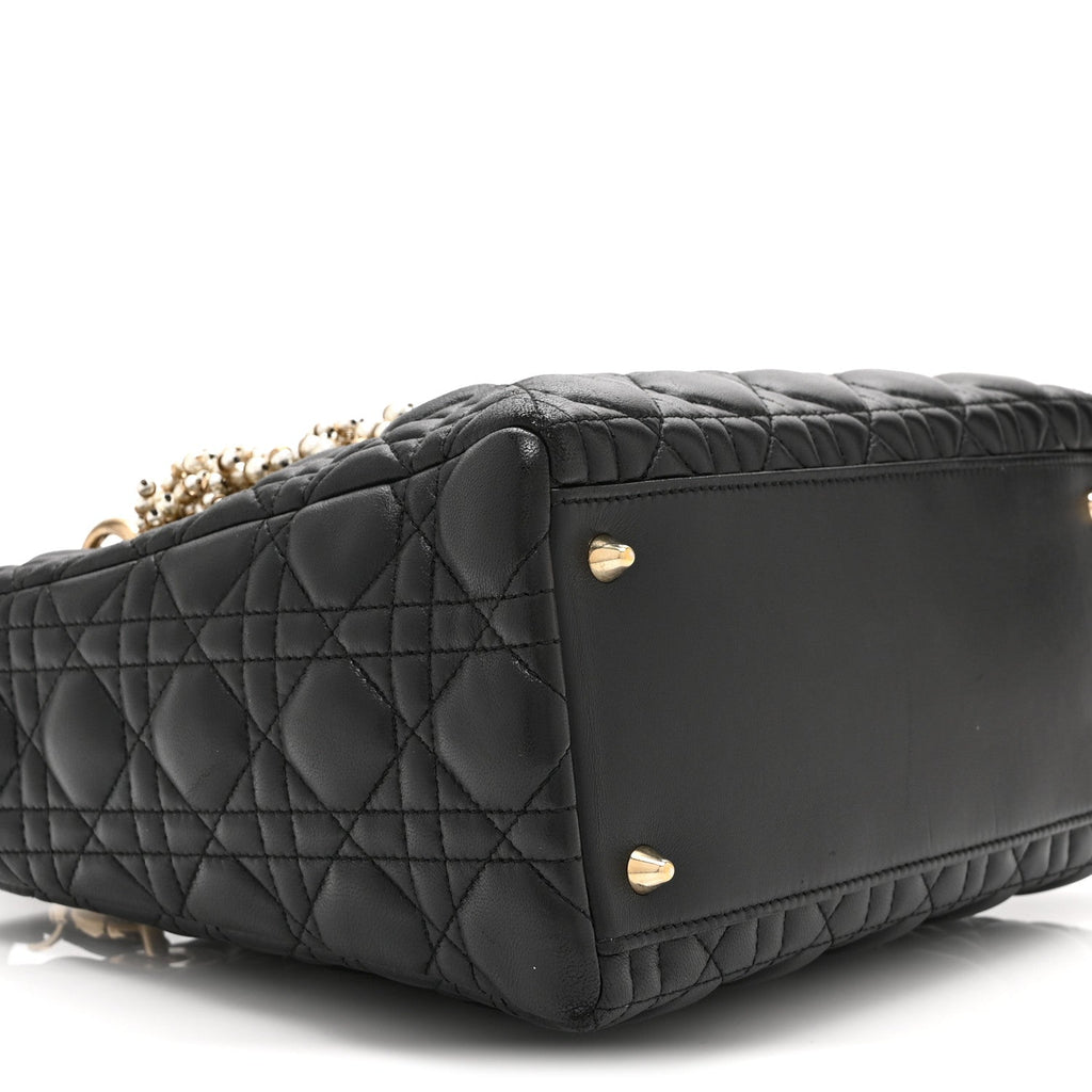 Lambskin Cannage Medium Pearl Lady Dior Black