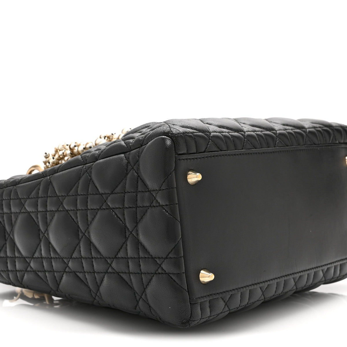 Lambskin Cannage Medium Pearl Lady Dior Black