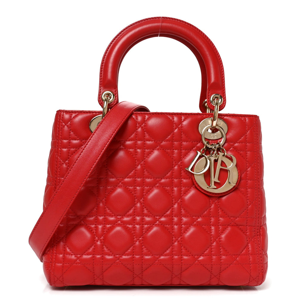 Lambskin Cannage Medium Lady Dior Red