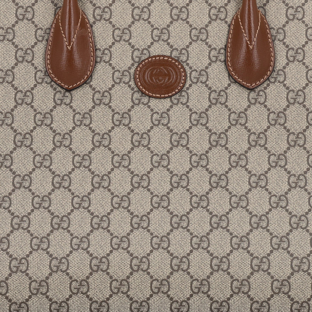 GG Supreme Monogram Azalea Calfskin Small Retro Interlocking G Tote Bag Beige Ebony Brown Sugar
