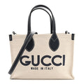 Canvas Calfskin Logo Print Medium Tote Bag Navy