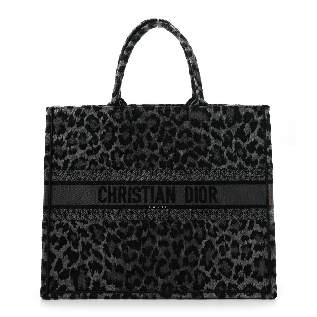 Canvas Mizza Embroidered Large Leopard Book Tote Grey