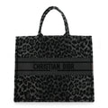 Canvas Mizza Embroidered Large Leopard Book Tote Grey