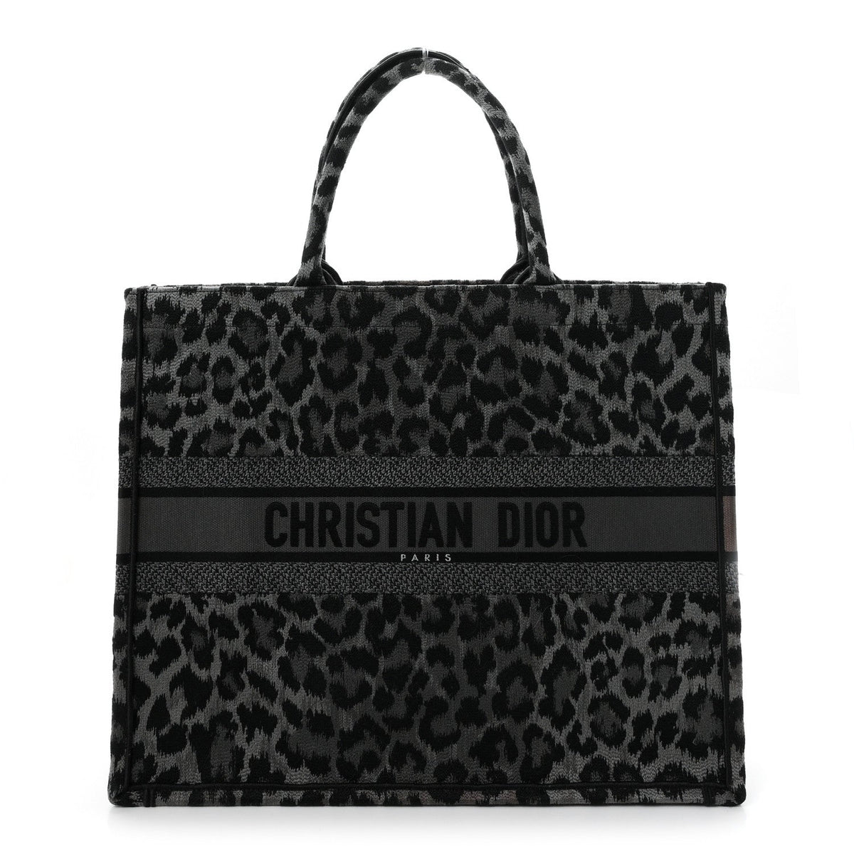 Canvas Mizza Embroidered Large Leopard Book Tote Grey