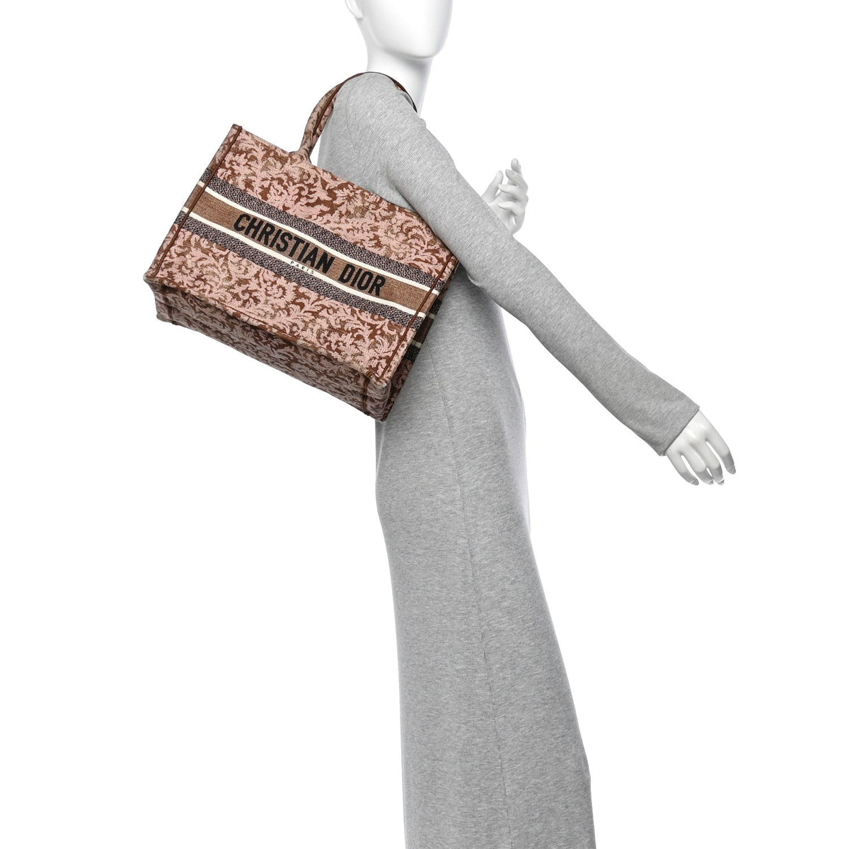 Canvas Embroidered Medium Brocart Book Tote Metallic Pink