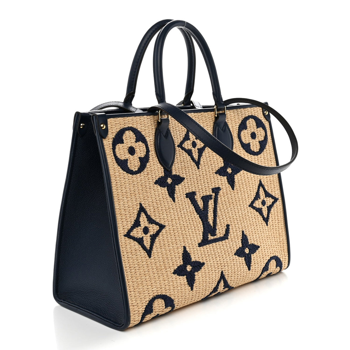 Raffia Calfskin Monogram Giant Onthego MM Blue