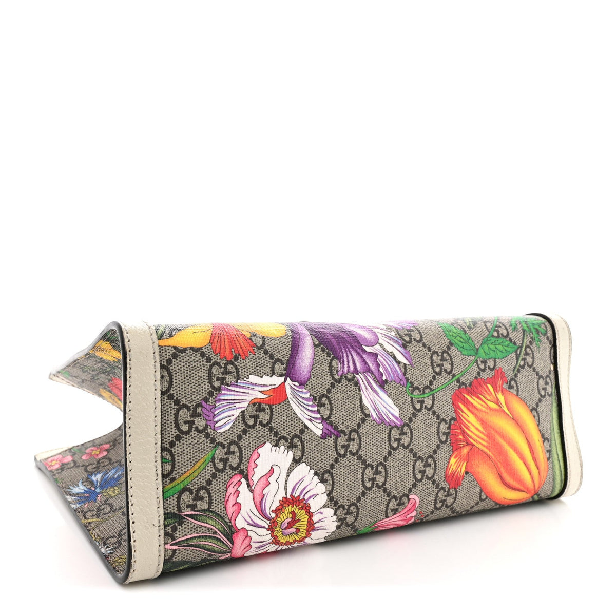 GG Supreme Monogram Flora Textured Calfskin Small Padlock Tote Beige Ebony Multicolor Mystic White
