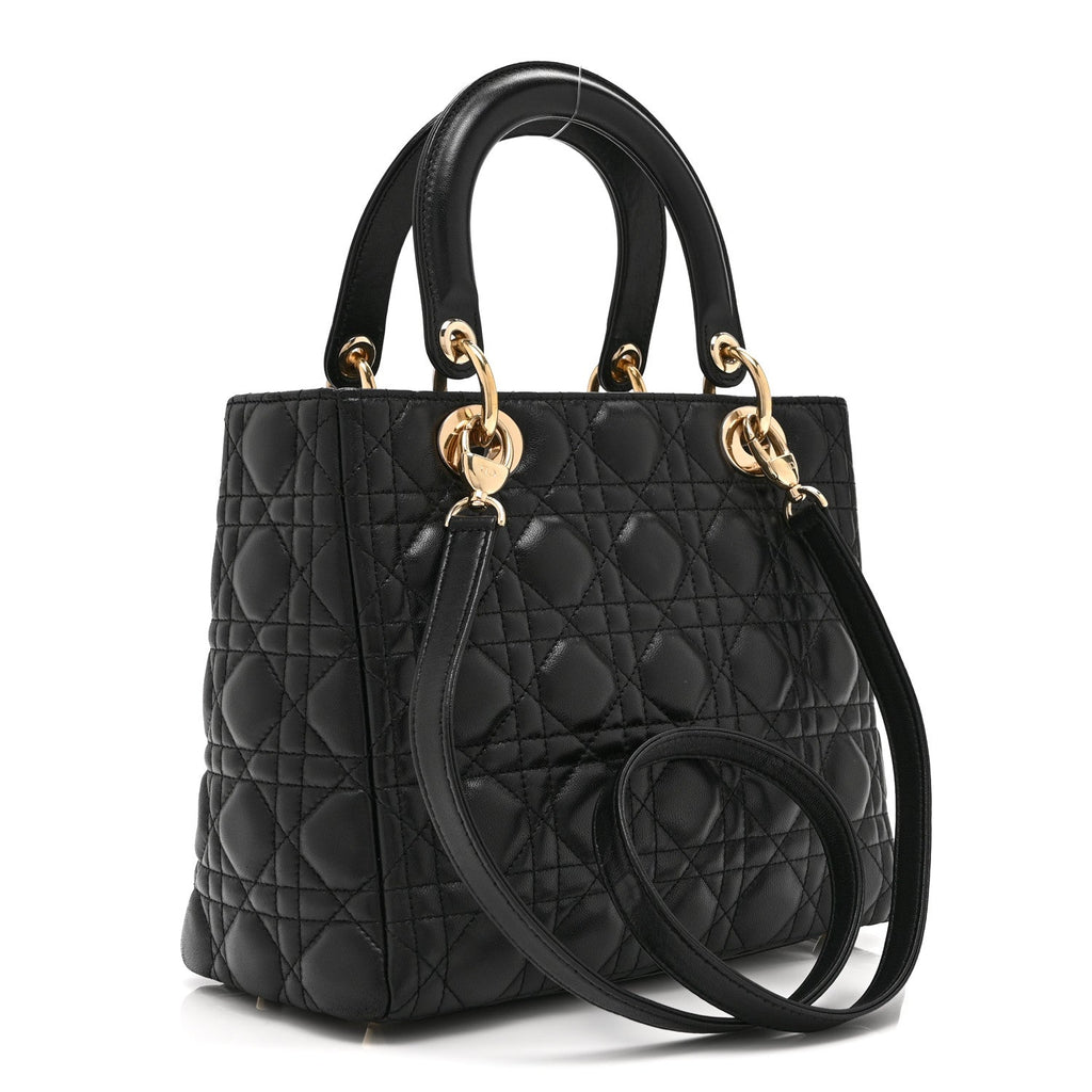 Lambskin Cannage Medium Pearl Lady Dior Black