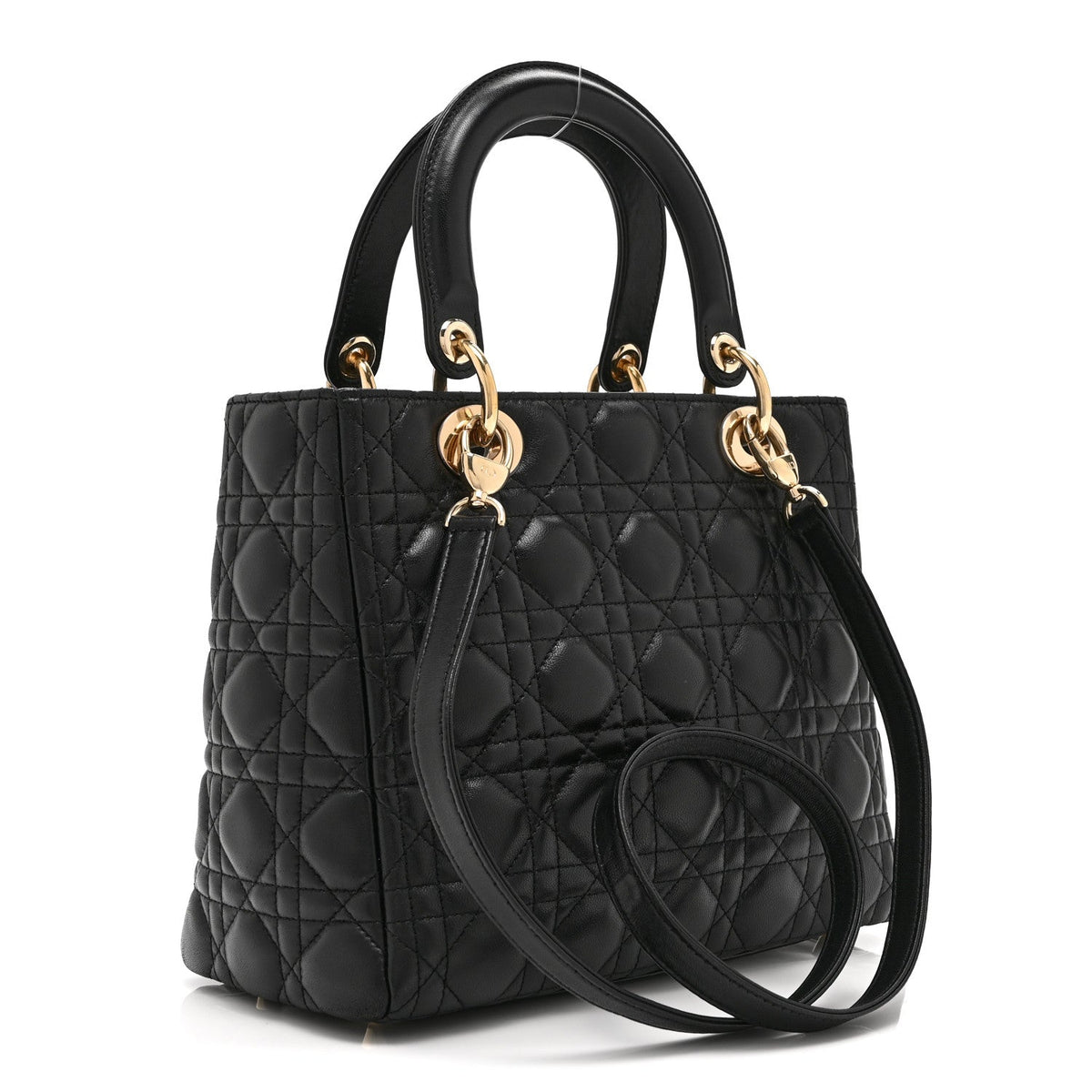 Lambskin Cannage Medium Pearl Lady Dior Black