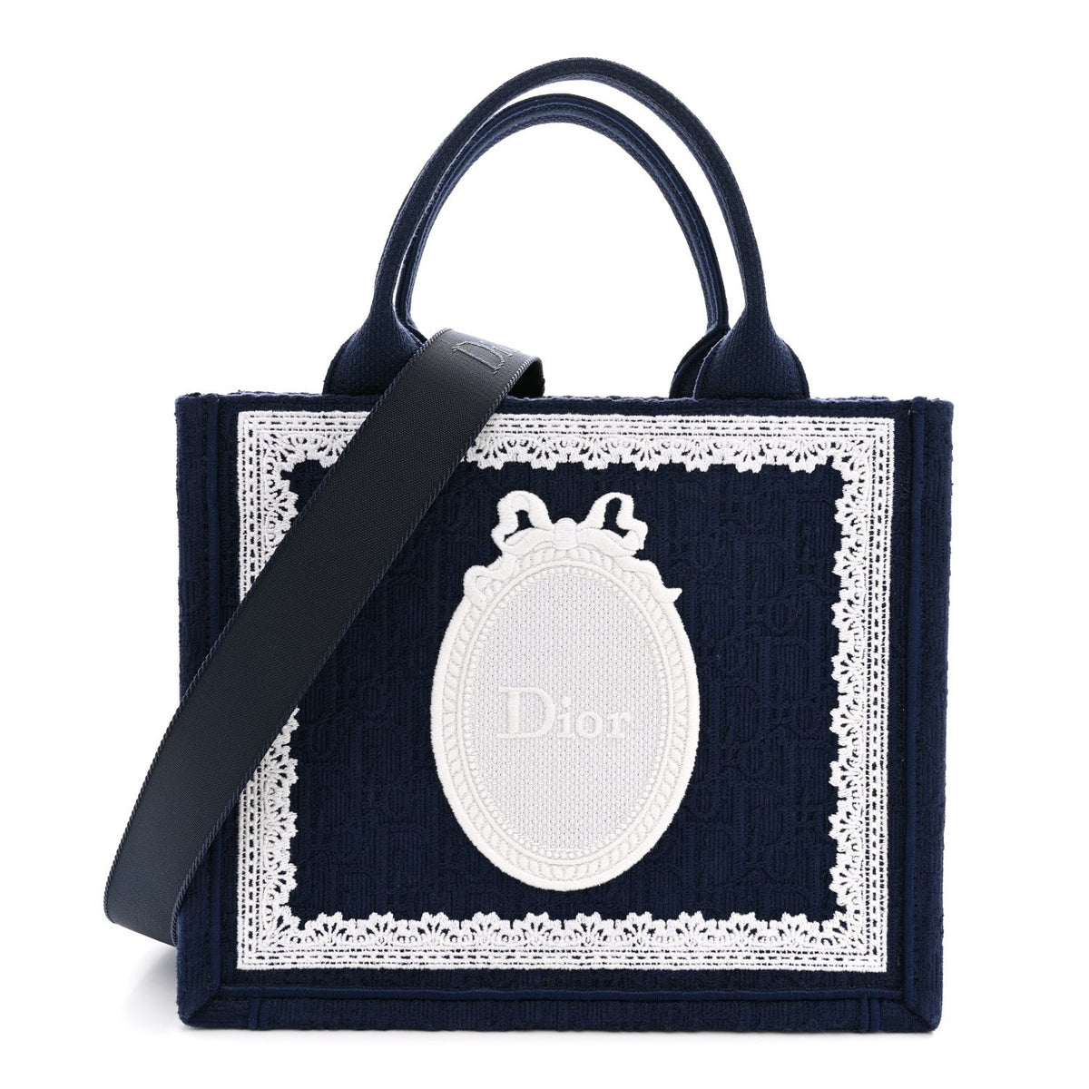 Cotton Toile De Jouy Oblique Embroidered Dior Medaillon Small Book Tote With Strap Blue White