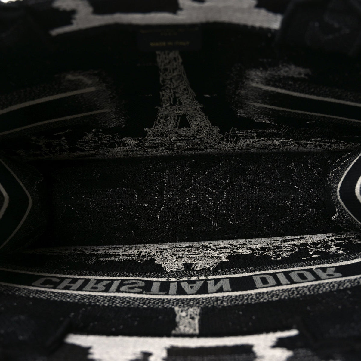 Canvas Embroidered Medium Paris Book Tote Black White