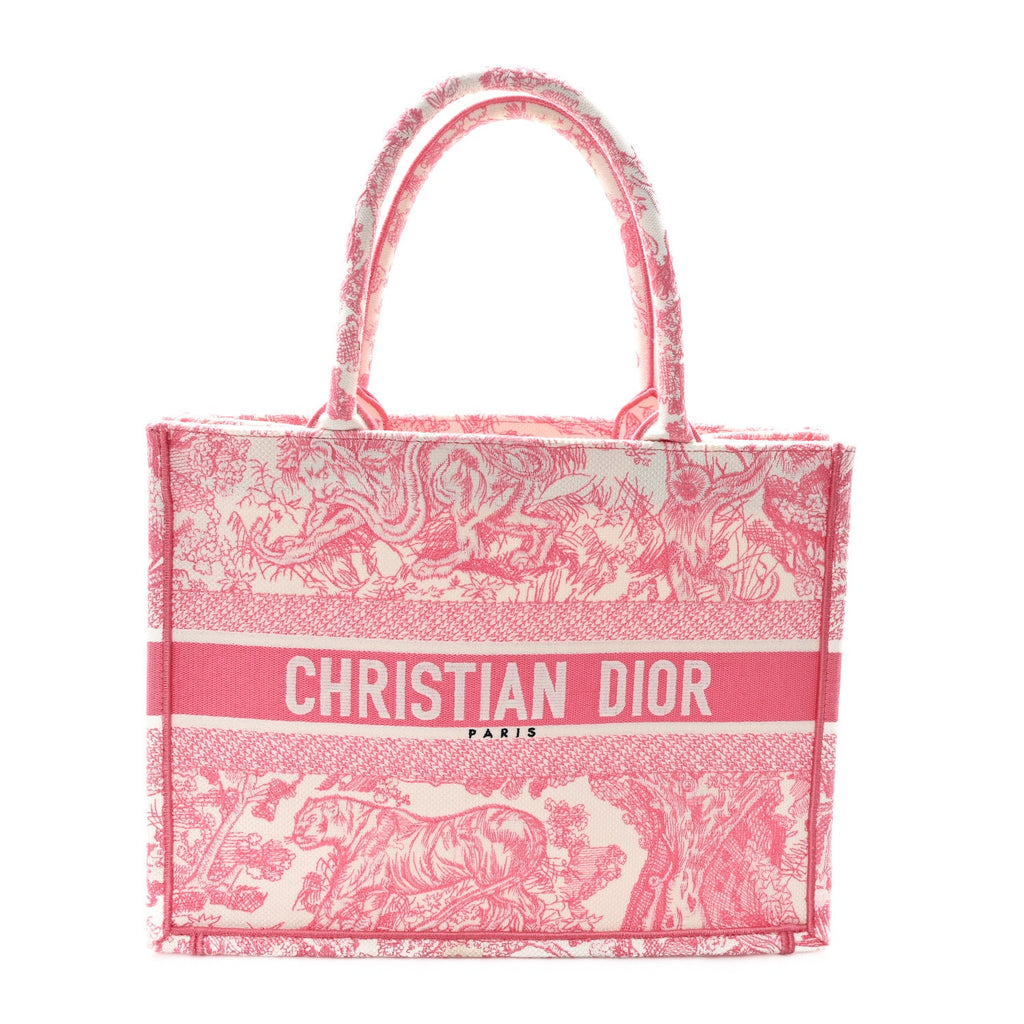 Canvas Embroidered Medium Dioriviera Toile De Jouy Book Tote Peony Pink