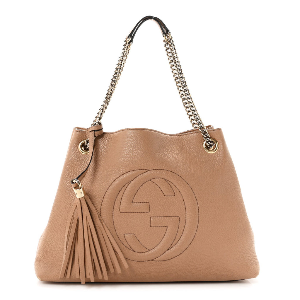 Pebbled Calfskin Medium Soho Chain Shoulder Bag Camelia