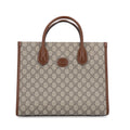 GG Supreme Monogram Azalea Calfskin Small Retro Interlocking G Tote Bag Beige Ebony Brown Sugar