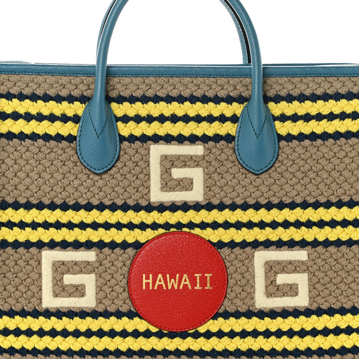 Fabric Embroidered Hawaii Striped Tote Bag Blue