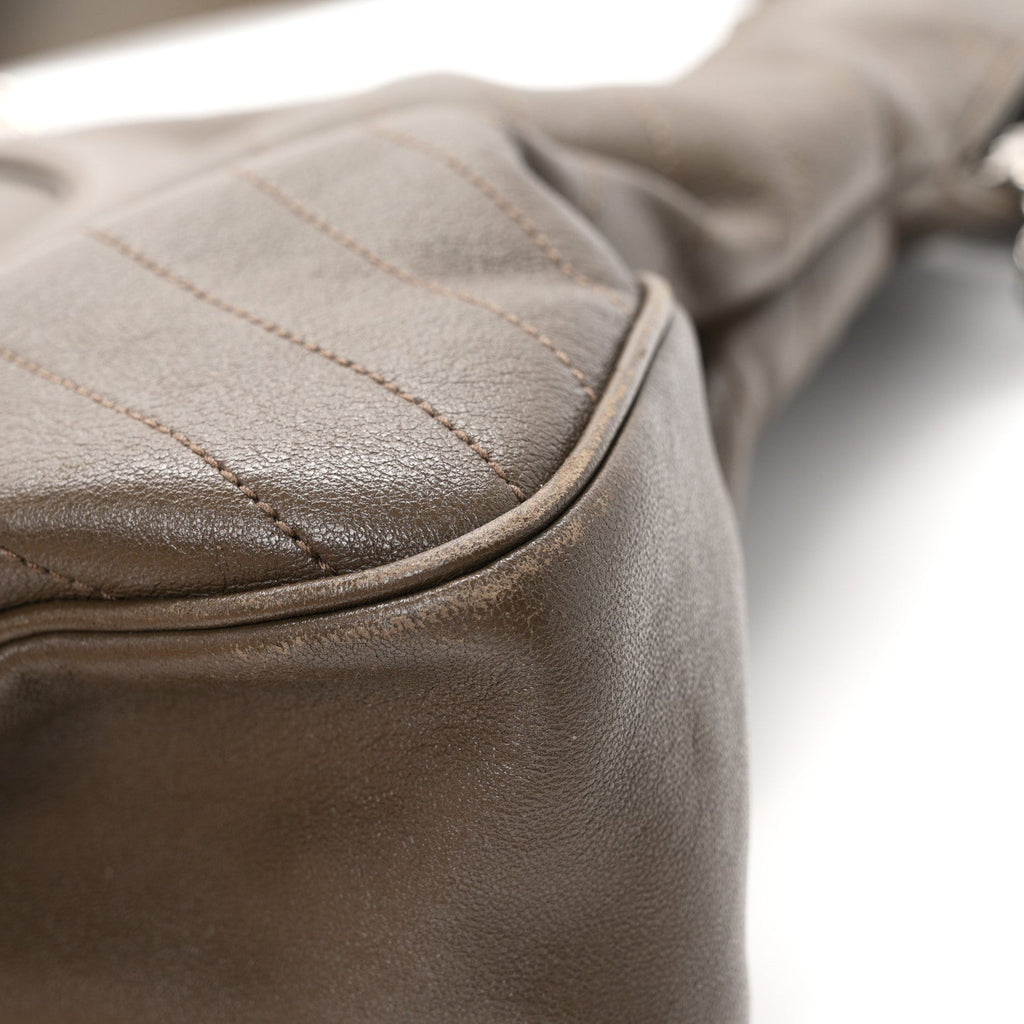 Sakai Be Green Calfskin Diagonal Stitched Medium Blondie Tote Craclet Brown