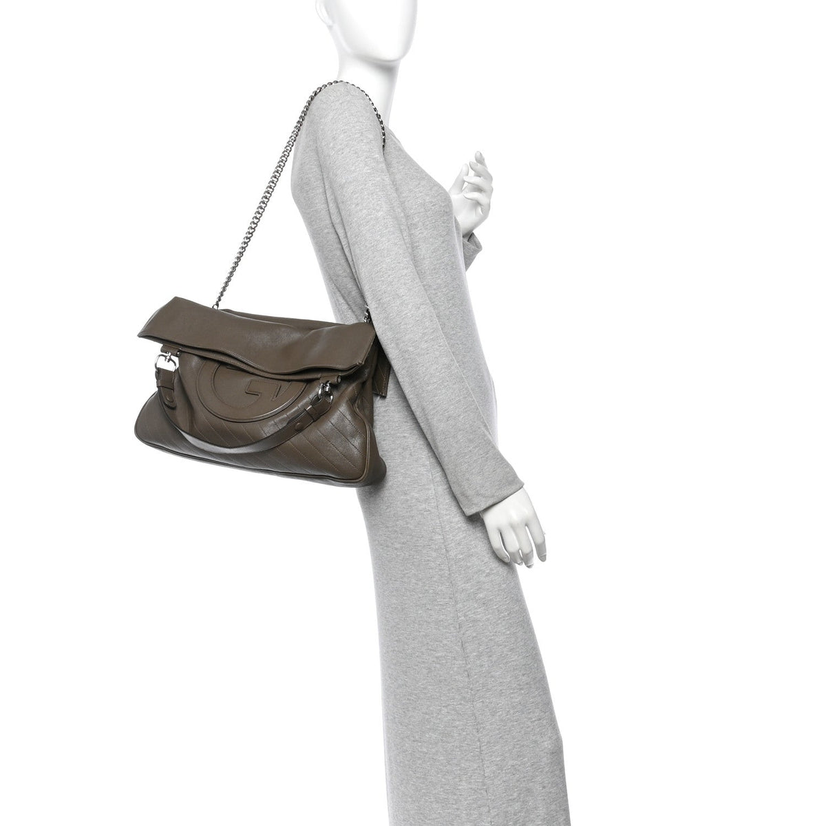 Sakai Be Green Calfskin Diagonal Stitched Medium Blondie Tote Craclet Brown