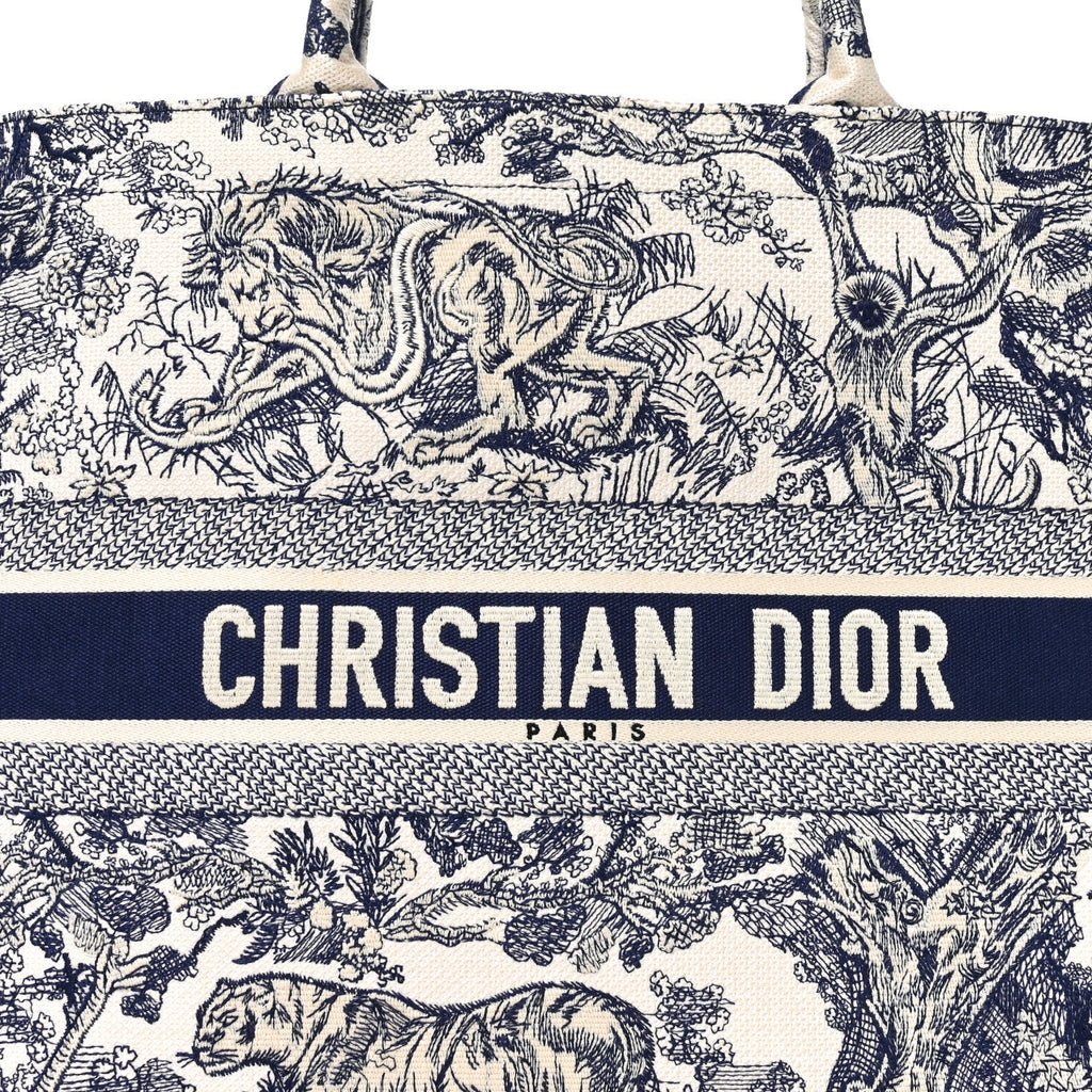 Canvas Embroidered Large Dioriviera Toile De Jouy Book Tote Blue