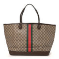 GG Supreme Monogram Textured Dollar Calfskin Web Large Ophidia Tote Beige Ebony New Acero