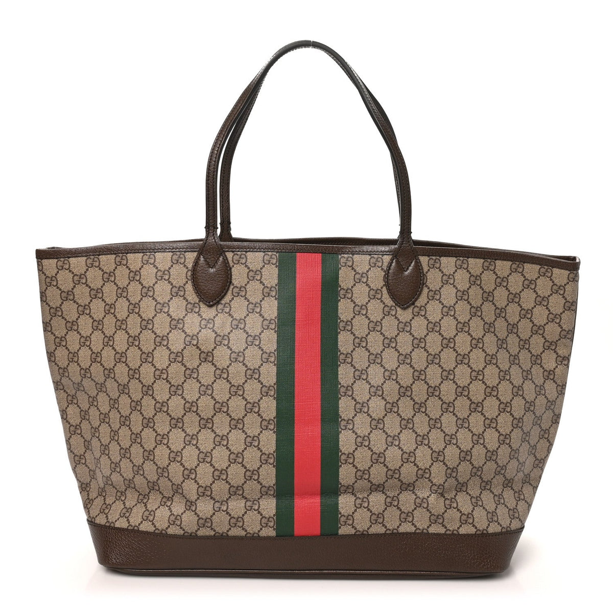GG Supreme Monogram Textured Dollar Calfskin Web Large Ophidia Tote Beige Ebony New Acero