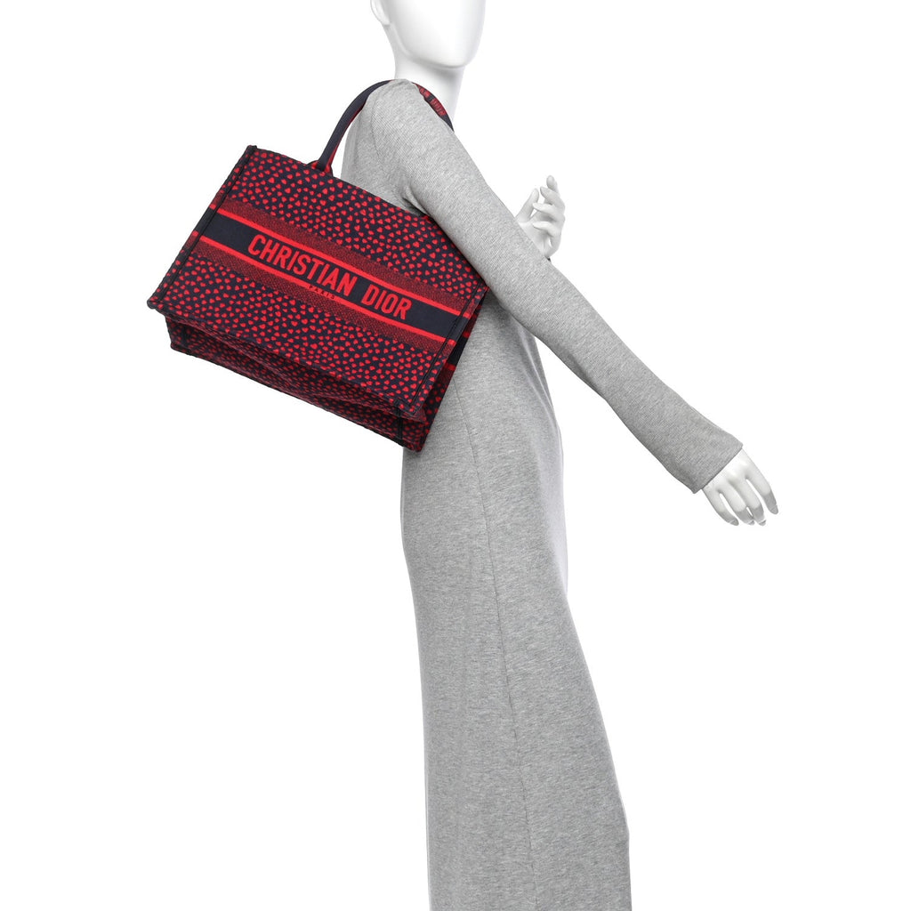 Canvas Embroidered Pop Heart I Love Paris Medium Book Tote Red Multicolor