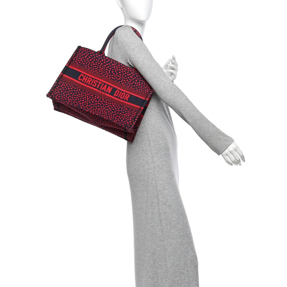 Canvas Embroidered Pop Heart I Love Paris Medium Book Tote Red Multicolor