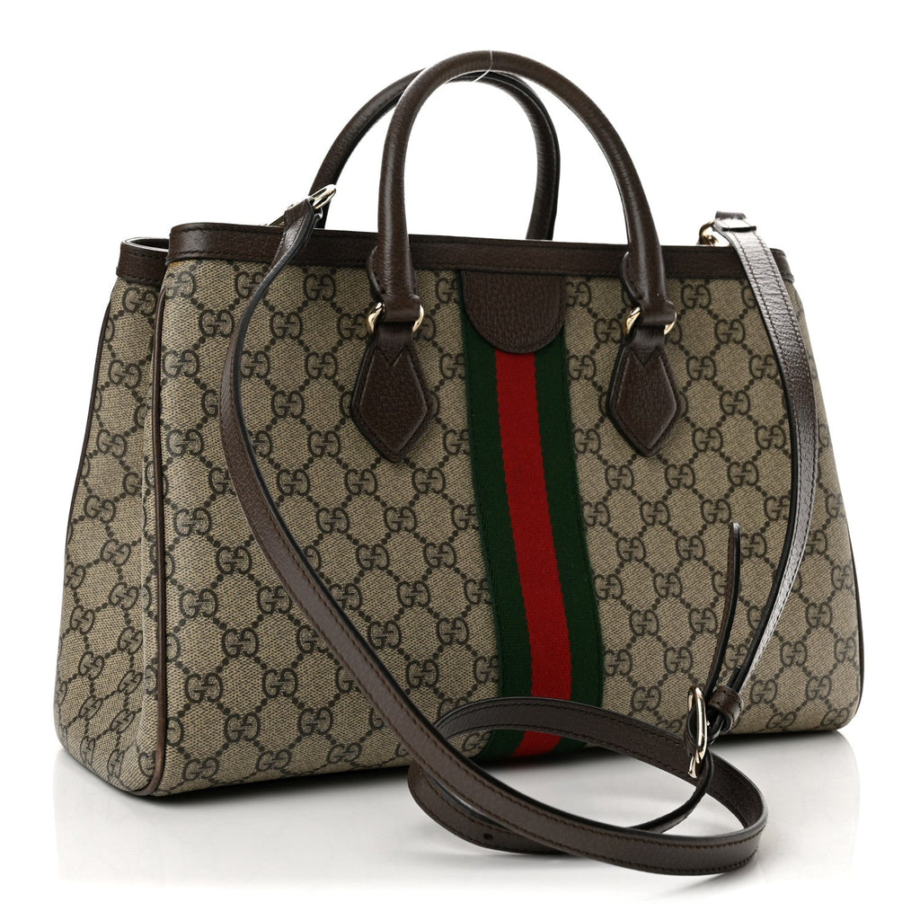 GG Supreme Monogram Web Medium Ophidia Tote Bag Brown