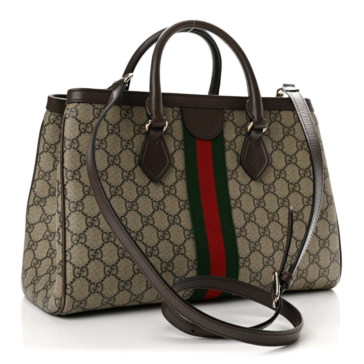 GG Supreme Monogram Web Medium Ophidia Tote Bag Brown