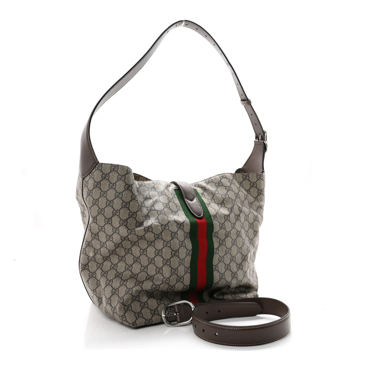 Tender GG Supreme Monogram Textured Dollar Calfskin Web Medium Jackie 1961 Crossbody Bag Beige Ebony New Acero
