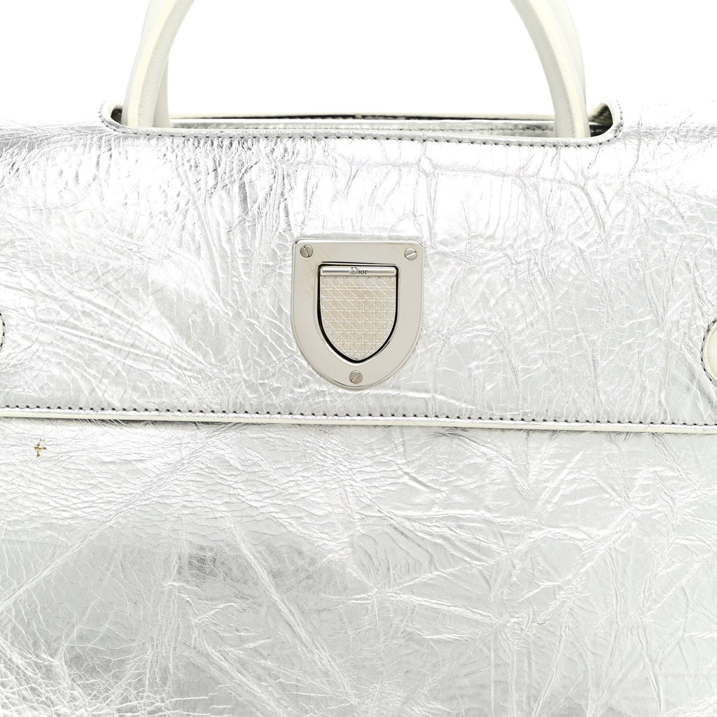 Metallic Calfskin Medium Diorever Flap Silver