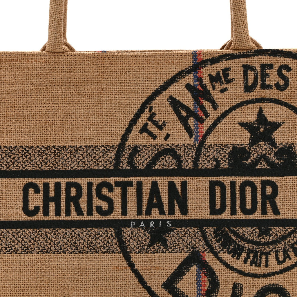Canvas Jute Embroidered Medium Book Tote Black Beige