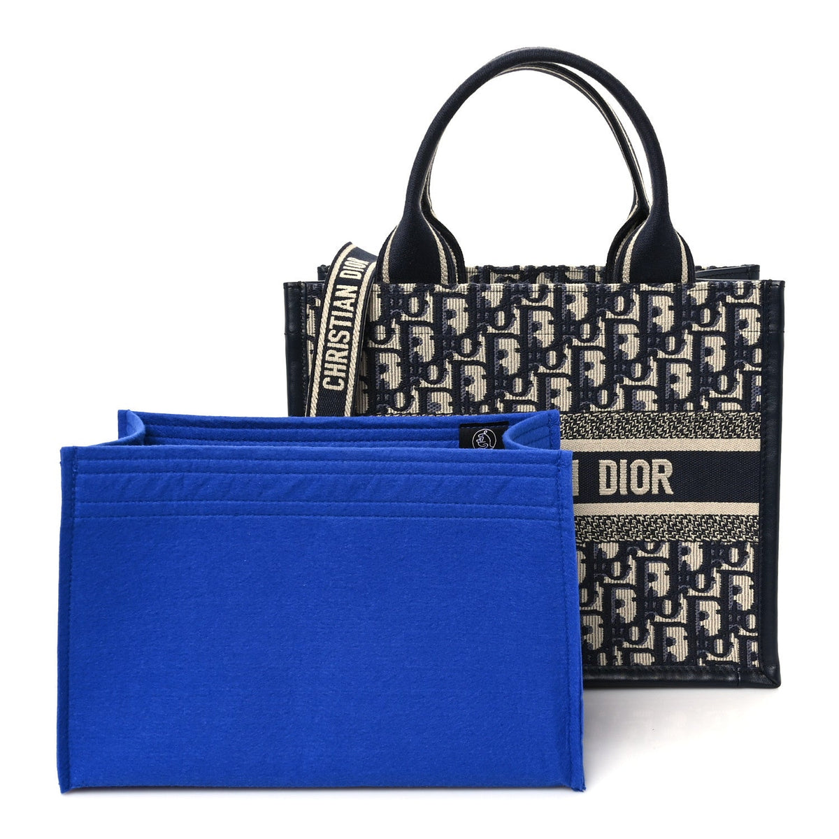 Oblique Calfskin Small Book Tote With Strap Blue Multicolor