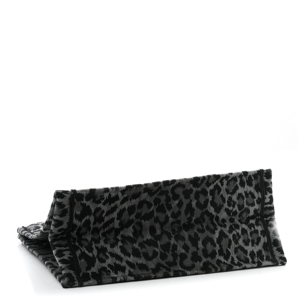 Canvas Mizza Embroidered Large Leopard Book Tote Grey
