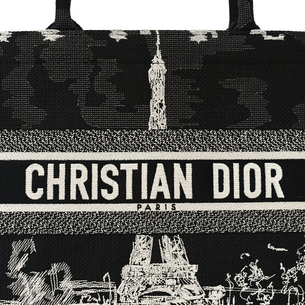 Canvas Embroidered Medium Paris Book Tote Black White