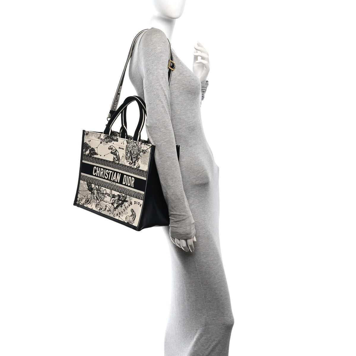 Calfskin Zodiac Toile De Jouy Medium Book Tote With Strap Latte