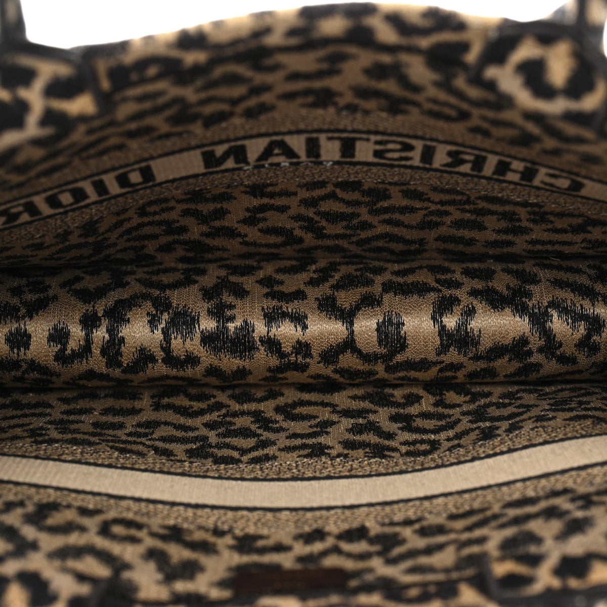 Canvas Mizza Embroidered Large Leopard Book Tote Beige