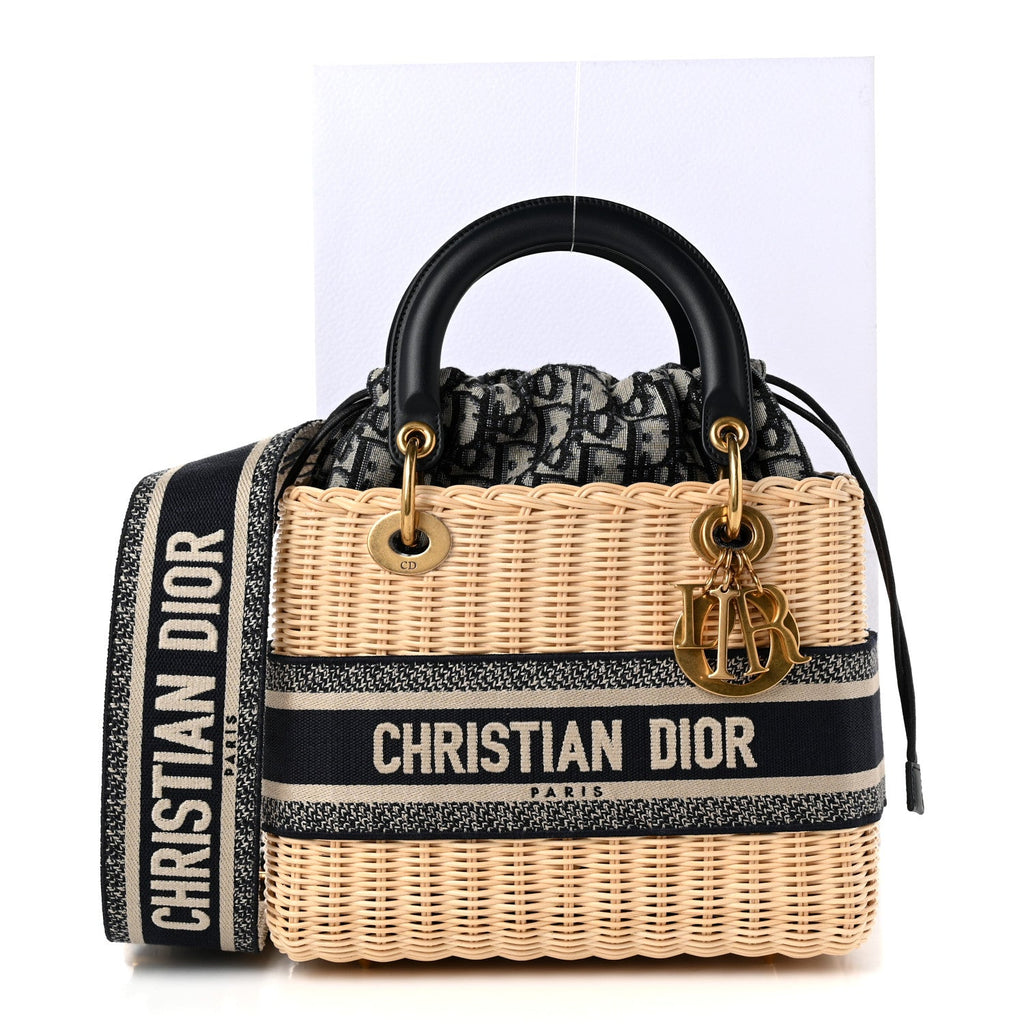 Wicker Oblique Medium Lady Dior Bag Blue