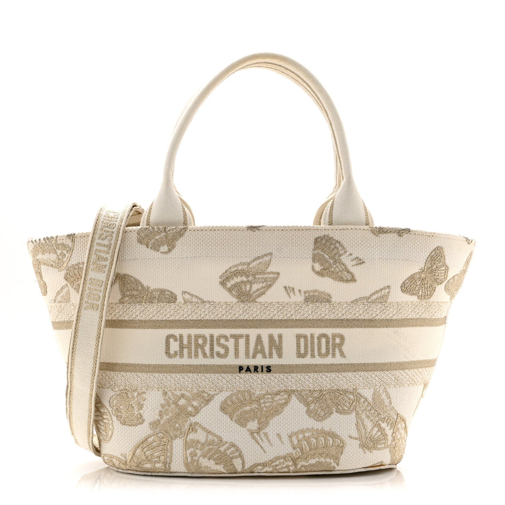 Canvas Embroidered Butterfly Bandana Print Hat Basket  White Gold