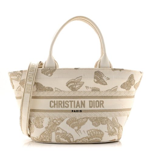 Canvas Embroidered Butterfly Bandana Print Hat Basket  White Gold