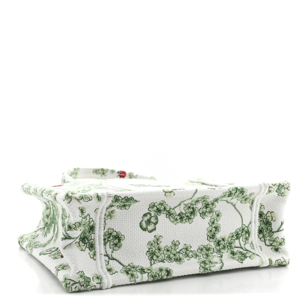Cotton Toile De Jouy Clover Embroidered Dior Medaillon Mini Book Tote With Strap Verde Multicolor